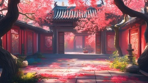 国风樱花庭院