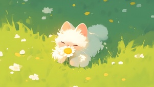 晒太阳的小白猫