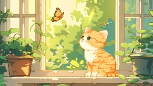 窗台可爱橘猫