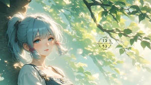 绿荫下女孩