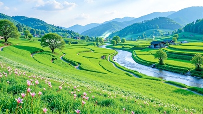 护眼乡村山坡小河