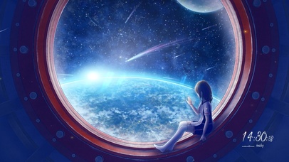 空间站女孩看地球