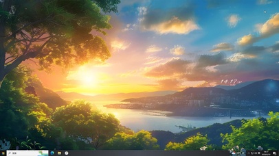 白云夕阳森林湖水