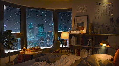 温馨的雪天房间