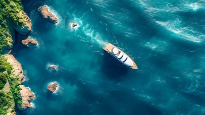 大海里航行的游艇蓝色大海洋海水