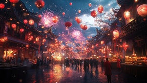 古色古香的水乡新年夜景