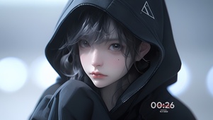 简约帽衫女孩-黑