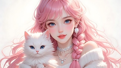 粉色公主怀抱猫