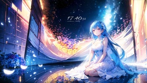 鲜花夜空下少女