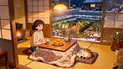 温暖的小屋里的女孩与猫