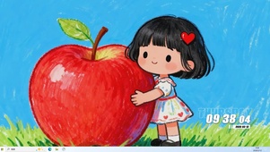 可爱女孩抱着苹果桌面主题