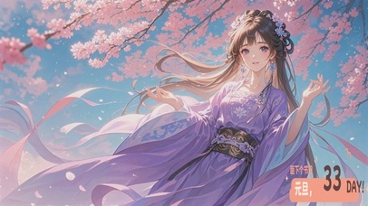 紫色汉服古风桃花少女