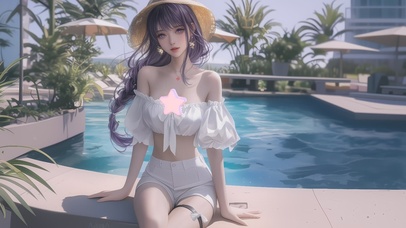 泳池边可爱女孩