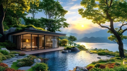 护眼夕阳户外庭院