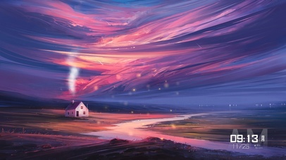 梦幻晚霞(含时钟)