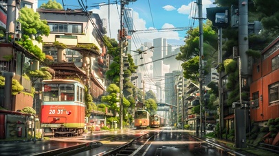 4K唯美治愈夏日动漫街道