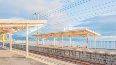 4K唯美治愈日系海边车站