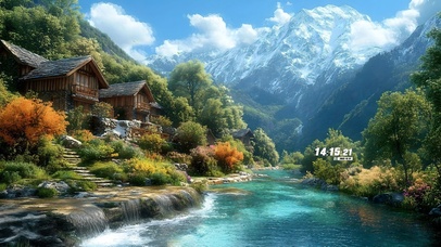 护眼山下溪水山村