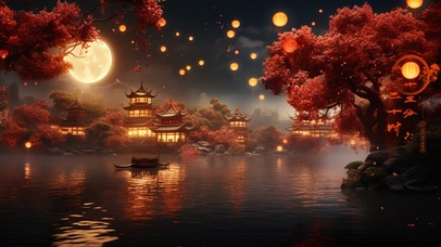 古城河唯美月色