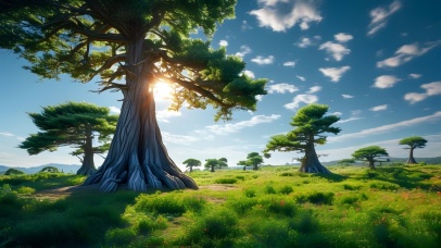 大自然风景千年古树木蓝天白云