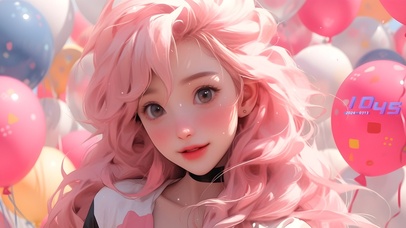 粉色系气球少女
