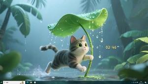 荷叶躲雨猫咪