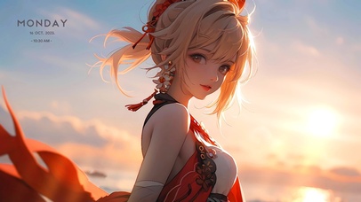 夕阳下的美丽女孩