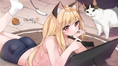 4K 可爱猫咪美少女绘画