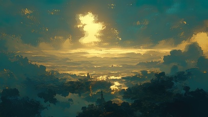 俯瞰落日群山山脉