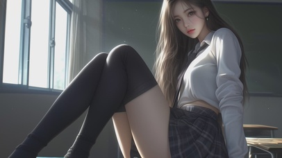 唯美窗户边长发美女