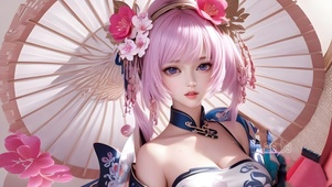 撑着伞的短发女孩