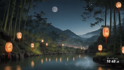 禅意月下许愿灯火