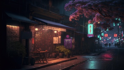 赛博朋克 雨夜街道