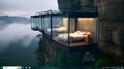 风景主题--鸟鸣浓雾悬崖边