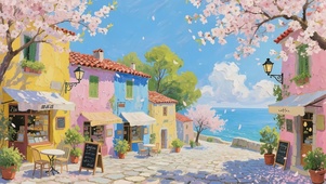 海边油画小镇