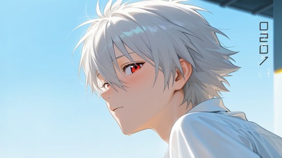 唯美天空 白发男孩