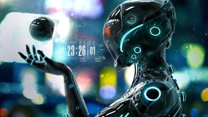 4k 未来雨天城市机器人