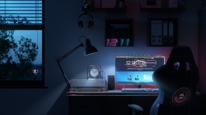 赛博夜晚加班电脑房