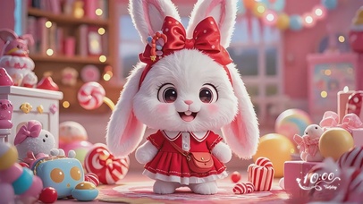 收到新年礼物的小萌兔