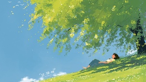 盛夏青草地女孩