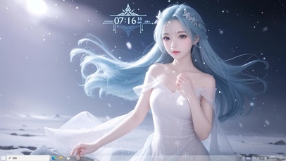 4k白色晚礼服冰雪极光美少女