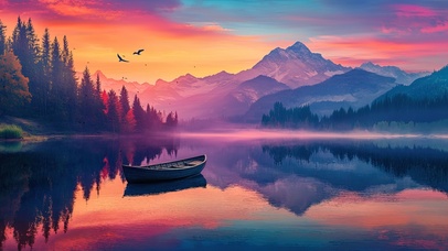 静谧山川湖泊晚霞