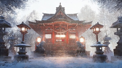 冬季飘雪神社