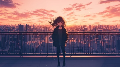 夕阳天台少女