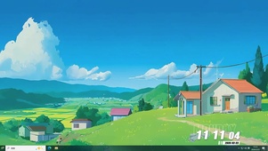 蓝天白云树木房屋桌面主题