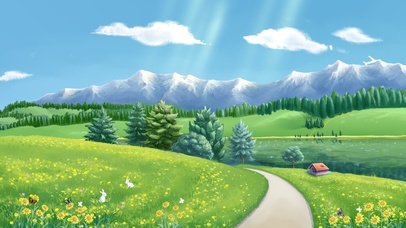 鲜花、草原、兔子、湖泊、飞机