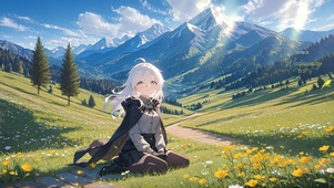 山野白发少女