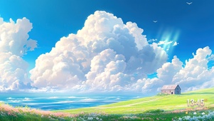 治愈唯美草原小屋蓝天白云