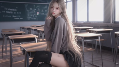 教室里的金发长腿女孩