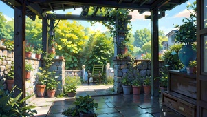 有风的绿植小院